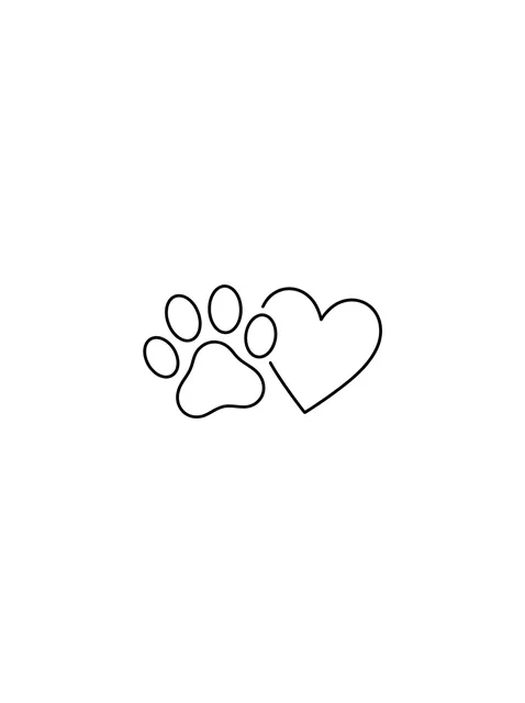 Black and white minimalist heart and paw tattoo design, outline stencil