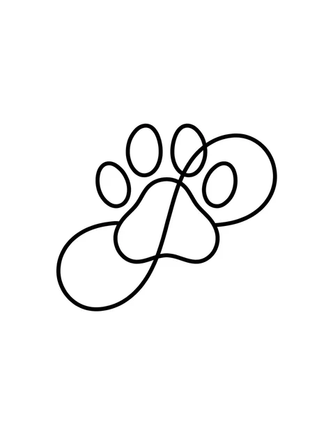 Black and white minimalist paw and infinity tattoo design, outline stencil
