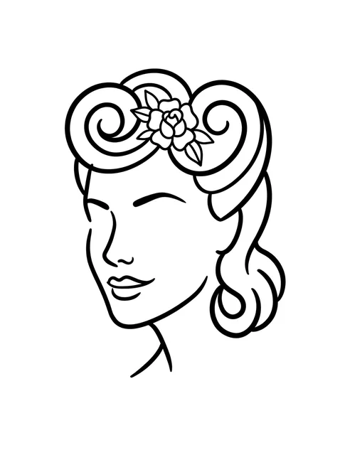 Black and white minimalist pin up and rose tattoo design, outline stencil