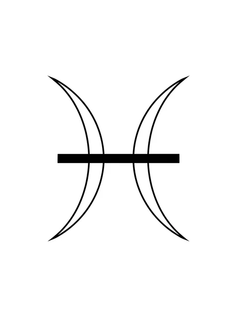 Black and white minimalist pisces tattoo design, outline stencil: the astrological symbol for Pisces