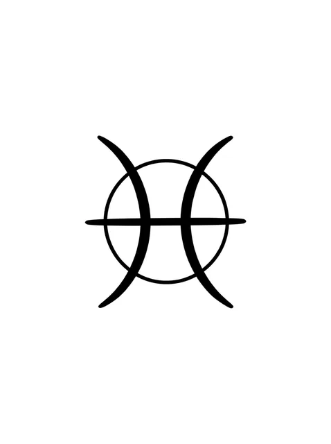 Black and white minimalist pisces tattoo design, outline stencil: the astrological symbol for Pisces