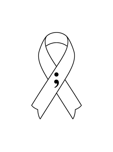 Black and white minimalist ribbon and semicolon tattoo design, outline stencil