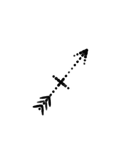 Black and white minimalist sagittarius and arrow tattoo design, outline stencil