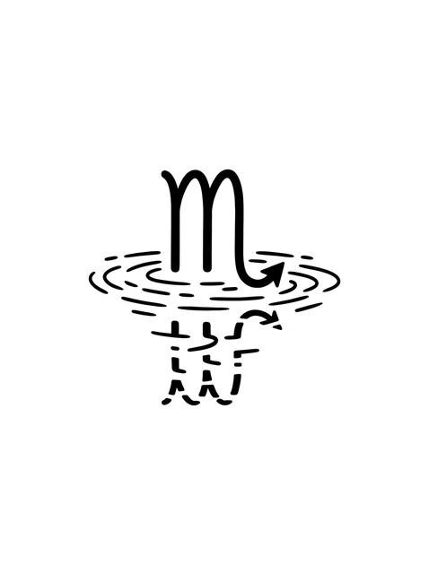 Black and white minimalist scorpio tattoo design, outline stencil