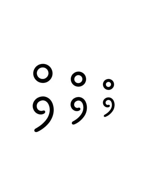Black and white minimalist semicolon tattoo design, outline stencil: the punctuation mark are