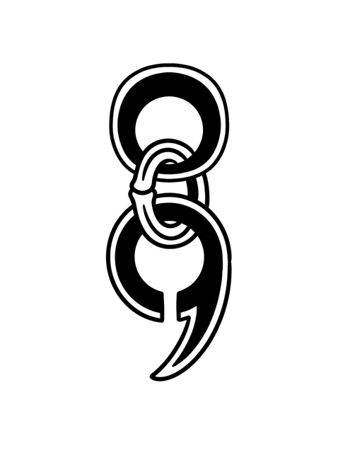 Black and white minimalist semicolon tattoo design, outline stencil