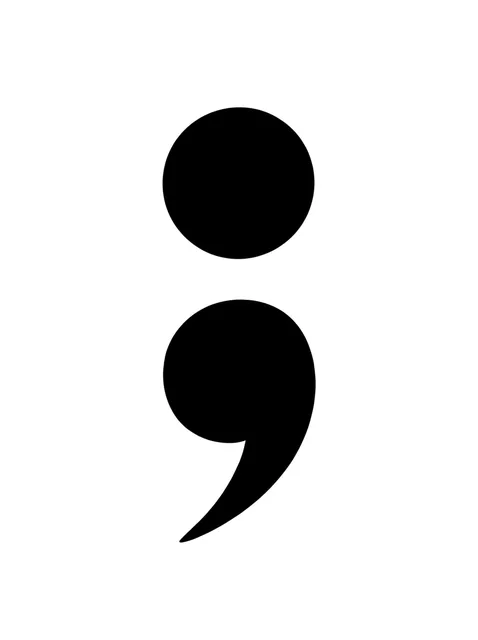 Black and white minimalist semicolon tattoo design, outline stencil