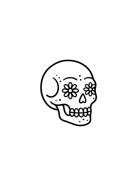 Black and white minimalist sugar skull tattoo design, outline stencil