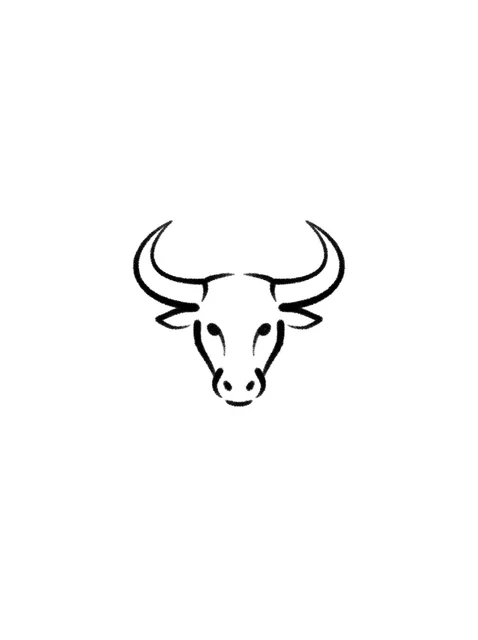Black and white minimalist taurus and bull tattoo design, outline stencil