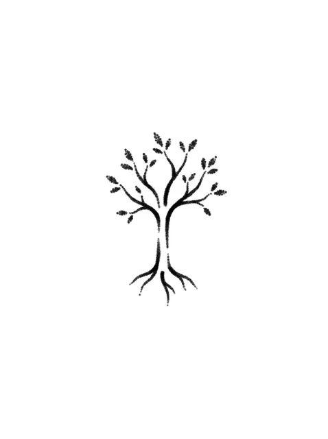 Black and white minimalist tree of life tattoo design, outline stencil