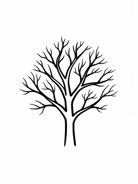 Black and white minimalist tree tattoo design, outline stencil