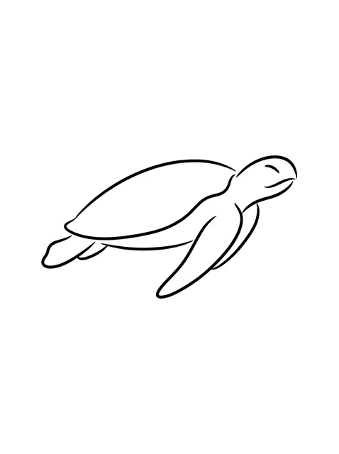 Black and white minimalist turtle tattoo design, outline stencil: a sea turtle in profile