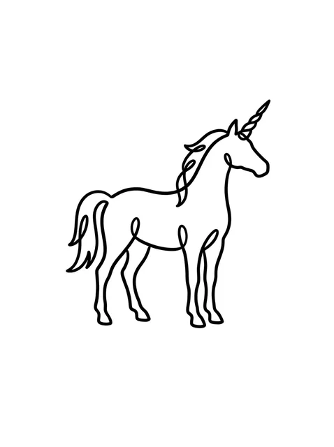 Black and white minimalist unicorn tattoo design, outline stencil