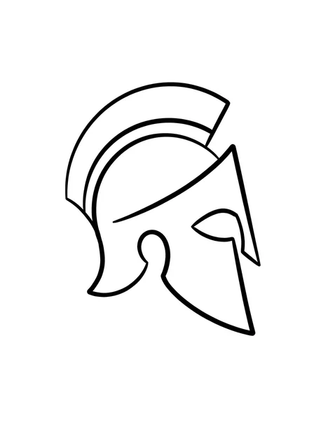 Black and white minimalist warrior and spartan helmet tattoo design, outline stencil