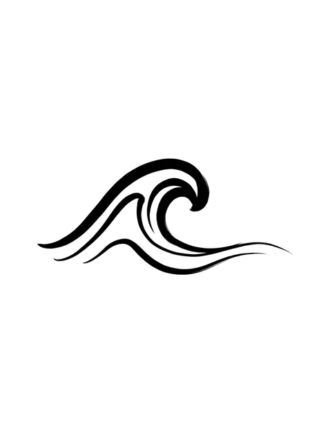 Black and white minimalist wave tattoo design, outline stencil