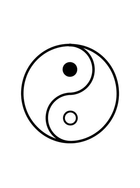 Black and white minimalist yin yang tattoo design, outline stencil