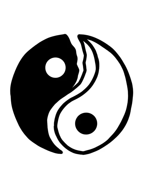 Black and white minimalist yin yang tattoo design, outline stencil