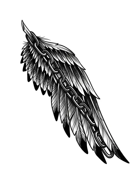 Black and grey neo traditional angel wings tattoo design: a single angel wing
