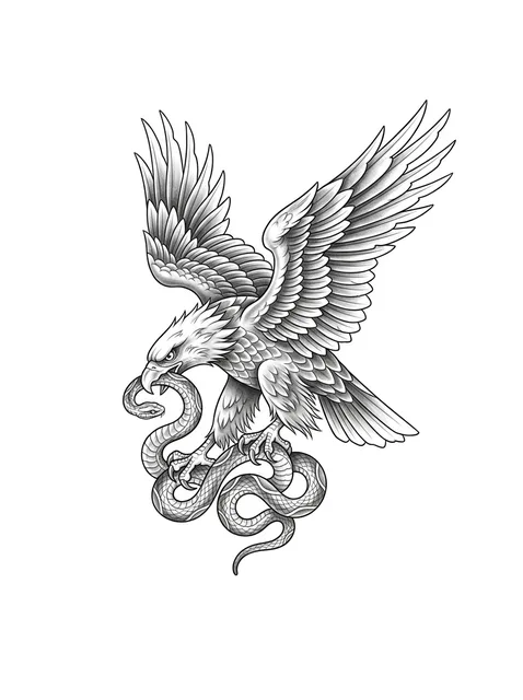 Black and grey neo traditional eagle and snake tattoo design