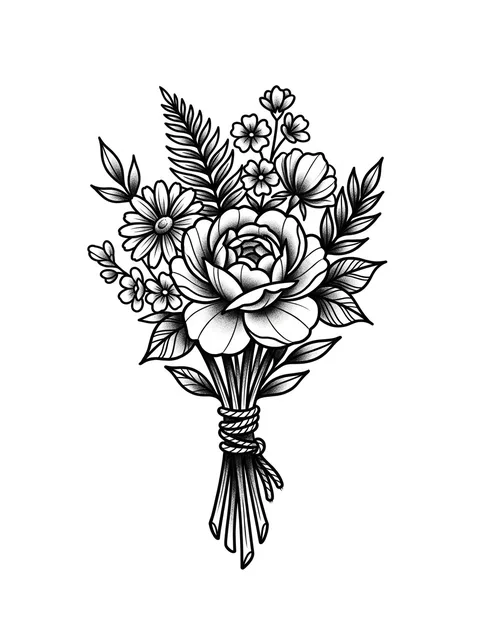 neo traditional Flower tattoo design, black and grey