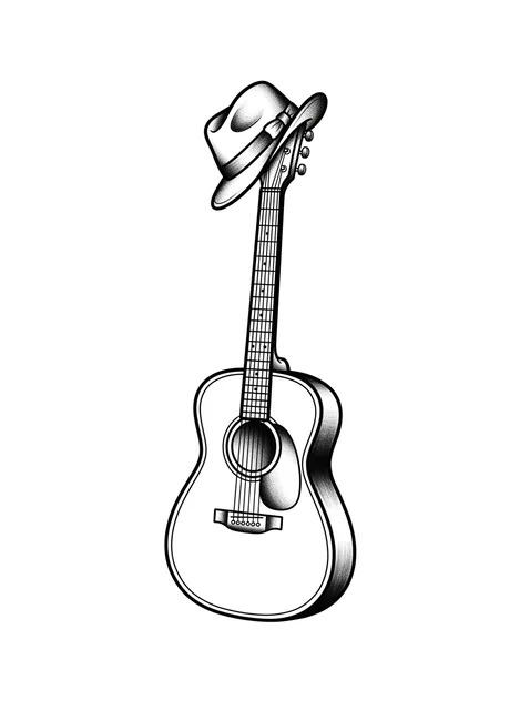 Black and grey neo traditional guitar tattoo design
