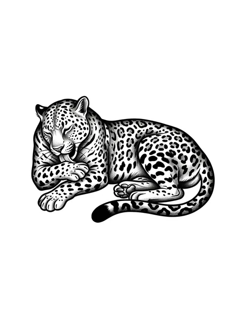 Black and grey neo traditional leopard tattoo design