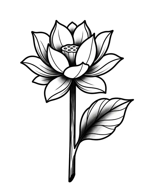 Black and grey neo traditional lotus and leaf tattoo design