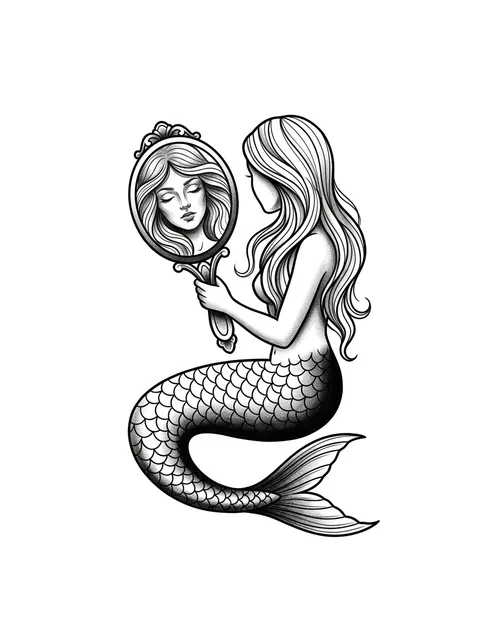 Black and grey neo traditional mermaid tattoo design