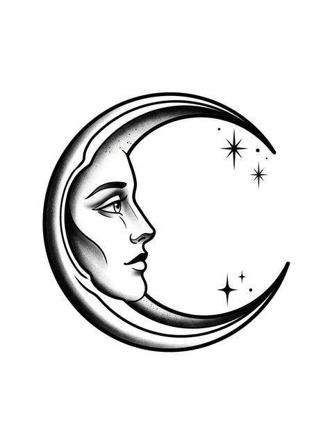 neo traditional moon tattoo design