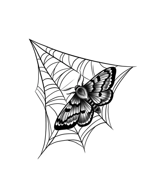 Black and grey neo traditional moth and web tattoo design