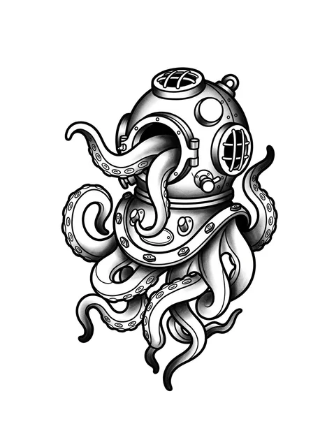 Black and grey neo traditional octopus tattoo design