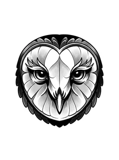 Black and grey neo traditional owl tattoo design: the head of an owl