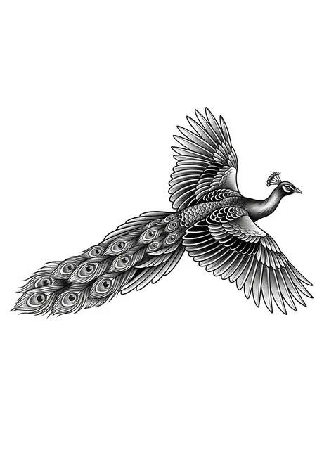 Black and grey neo traditional peacock and bird tattoo design
