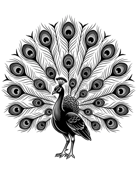 Black and grey neo traditional peacock and feather tattoo design