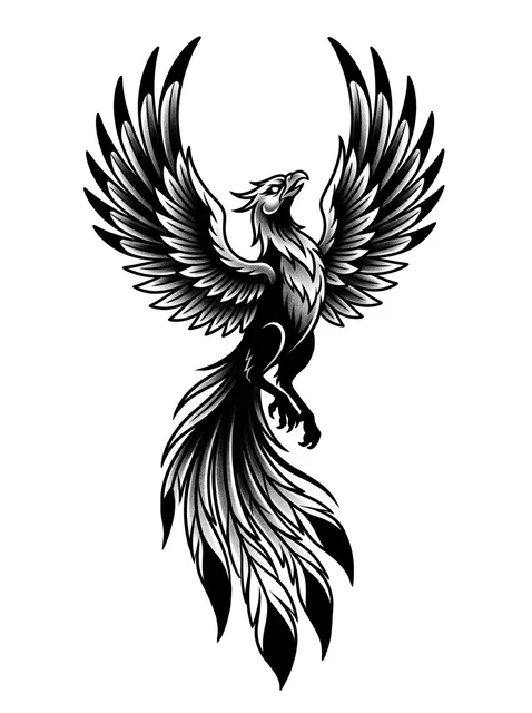 Black and grey neo traditional phoenix tattoo design