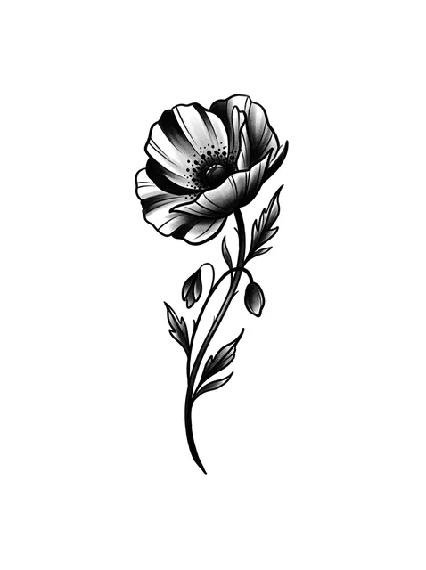 Black and grey neo traditional poppy and flower tattoo design