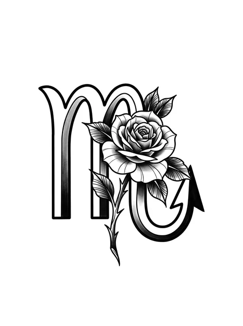 Black and grey neo traditional scorpio and rose tattoo design