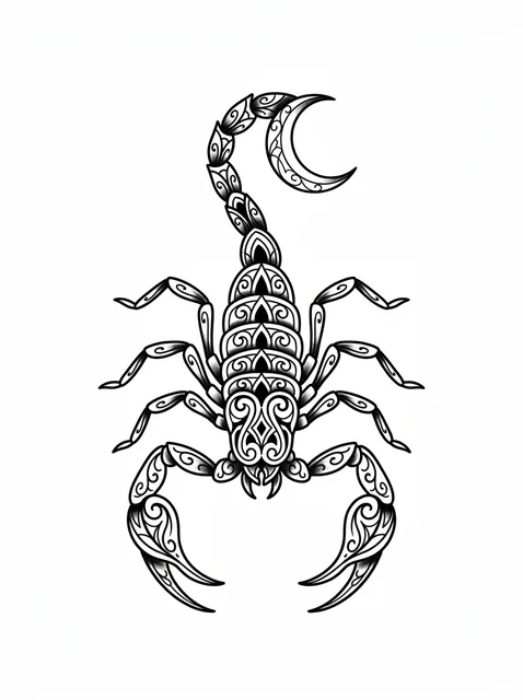 Black and grey neo traditional scorpion and moon tattoo design