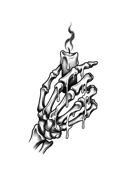 Black and grey neo traditional skeleton hand and candle tattoo design