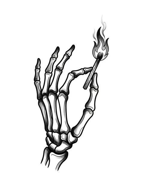Black and grey neo traditional skeleton hand and fire tattoo design