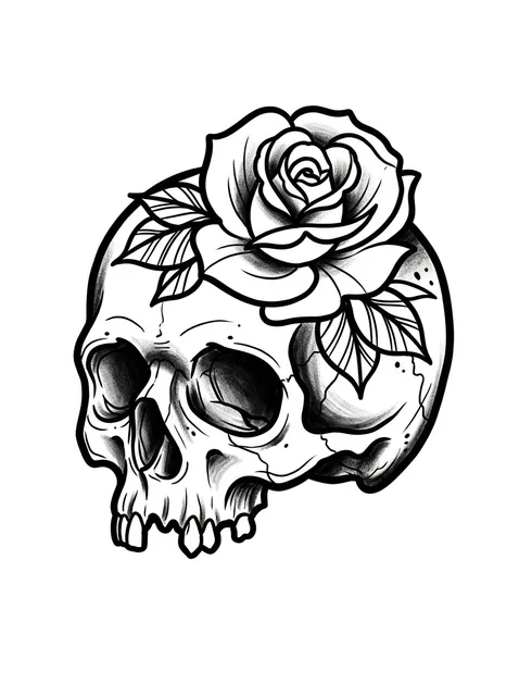 neo traditional Skull tattoo design, black and grey