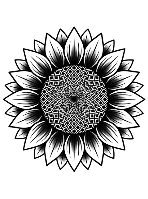Black and grey neo traditional mandala and sunflower tattoo design