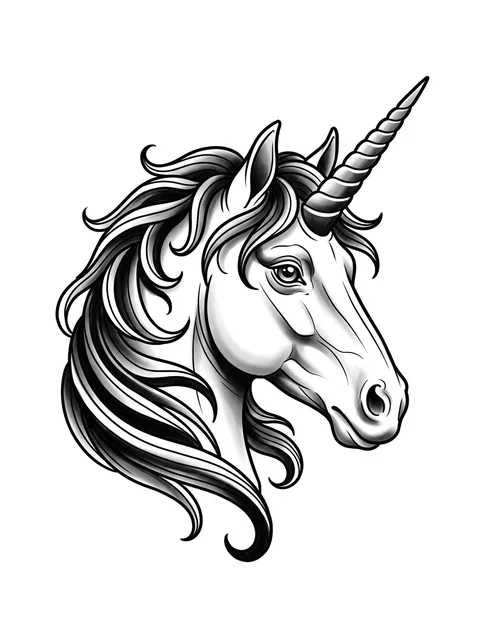 Black and grey neo traditional unicorn tattoo design