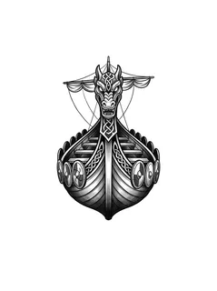 Black and grey neo traditional ship and viking tattoo design