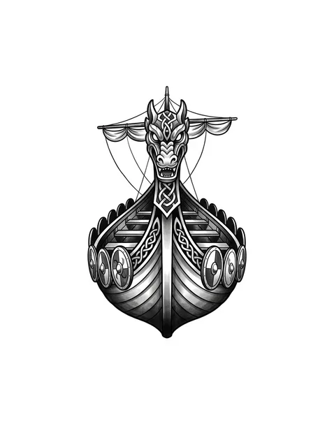 Black and grey neo traditional viking and ship tattoo design