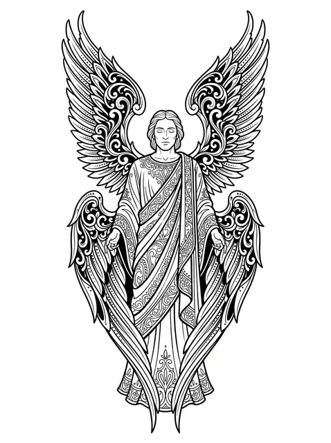 Black and grey ornamental angel of death tattoo design