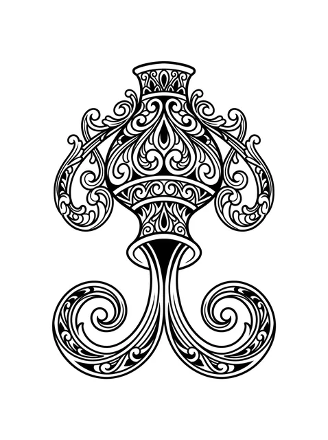 Black and grey ornamental aquarius tattoo design