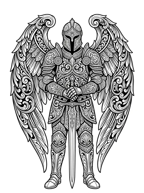 Black and grey ornamental archangel and angel tattoo design