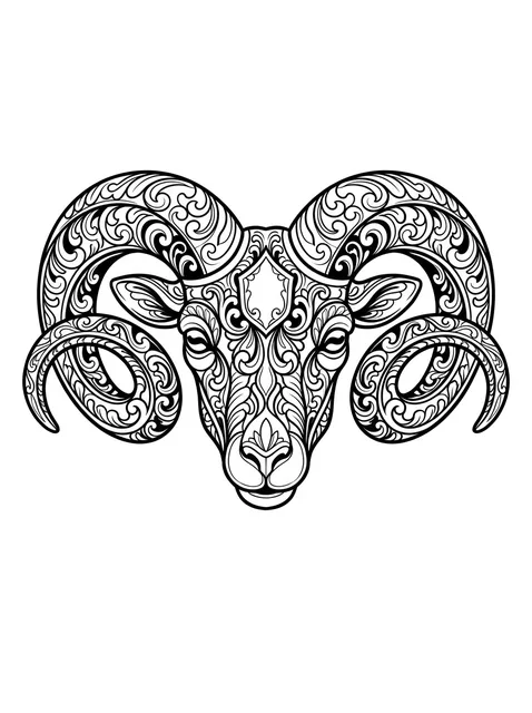 Black and grey ornamental aries and goat tattoo design: the head of an Aries ram