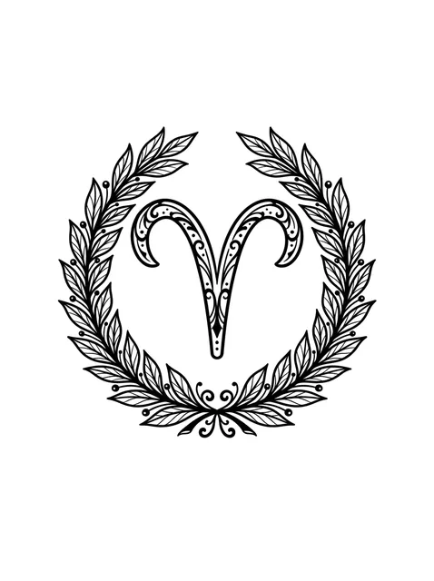 Black and grey ornamental aries and leaf tattoo design